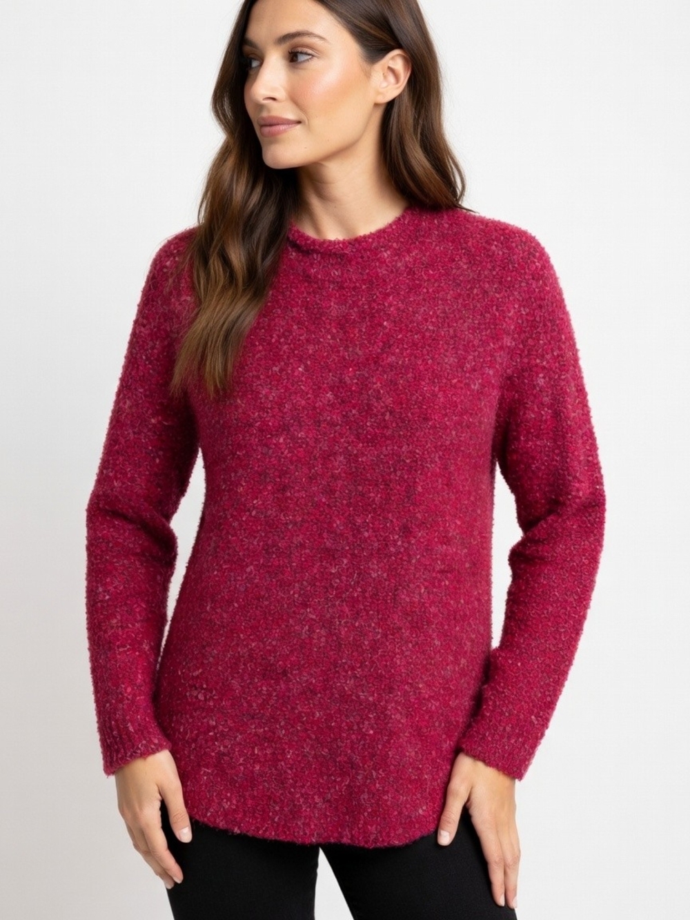 Vintage 90's Women's Raspberry Fuzzy Marled Knit Rolled Neckline Sweater Size S